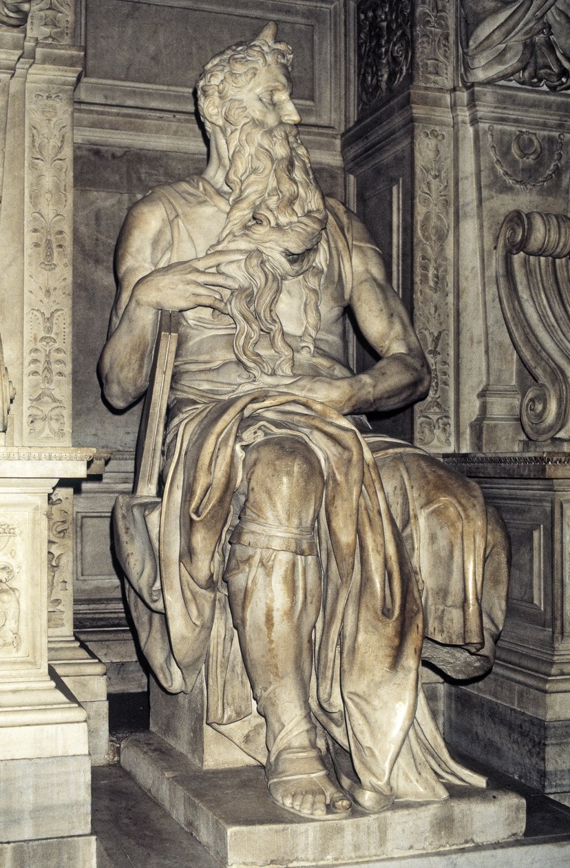 Moses, skulptur från påven Julius II:s (1453-1513) grav 1513-16 (marmor) av Michelangelo Buonarroti