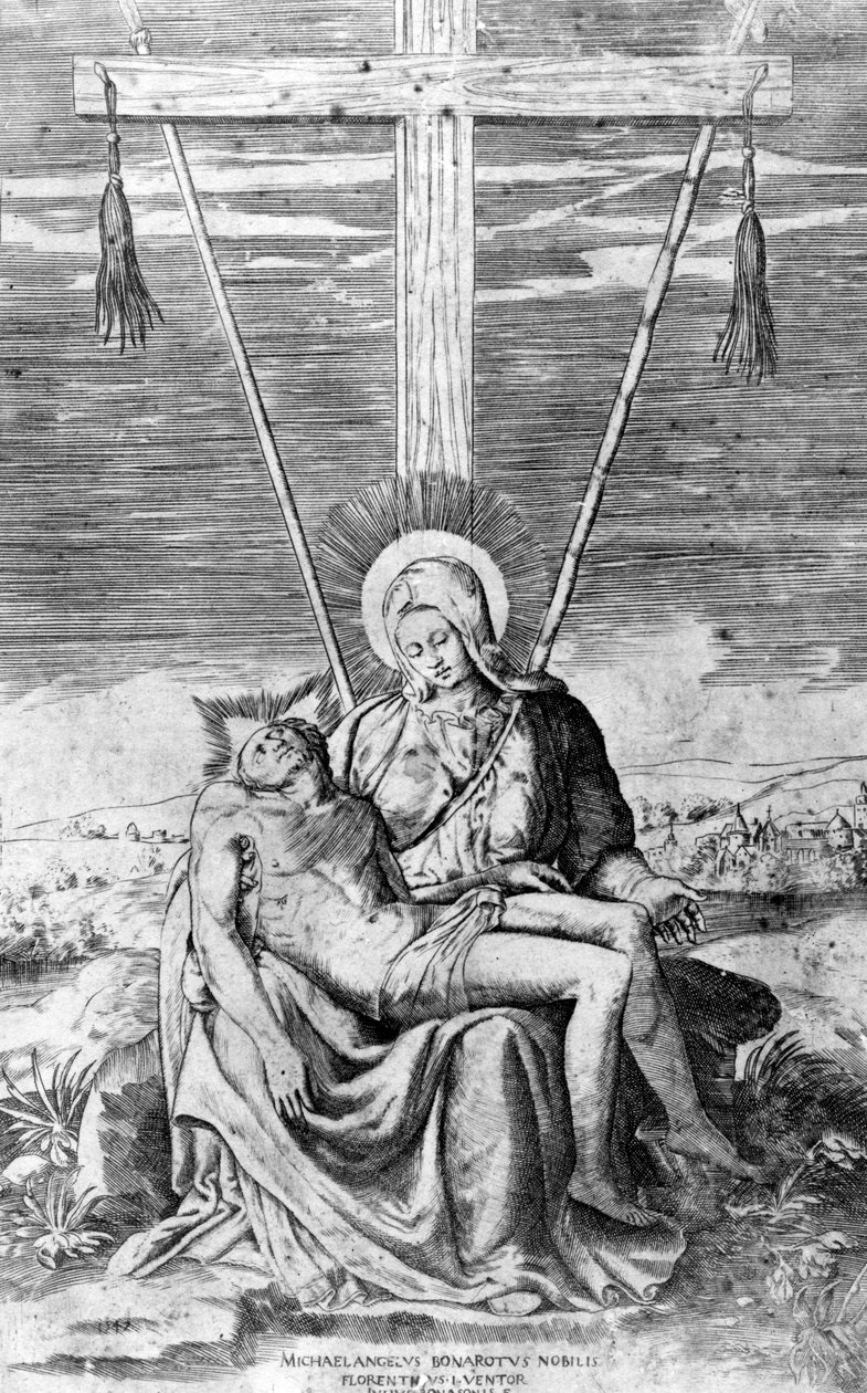 Pieta, graverad av Giulio Bonasone av Michelangelo Buonarroti