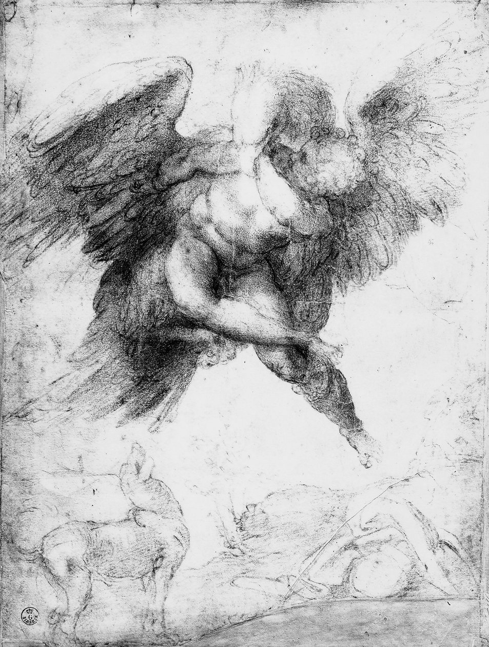 Ganymedes våldtäkt (röd krita på papper) av Michelangelo Buonarroti