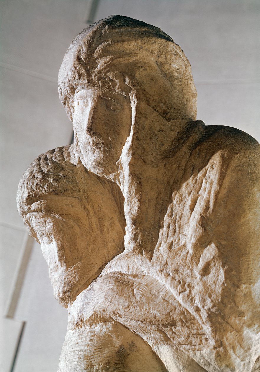 Rondanini Pieta, detalj av Kristi och Marias huvuden marmor av Michelangelo Buonarroti