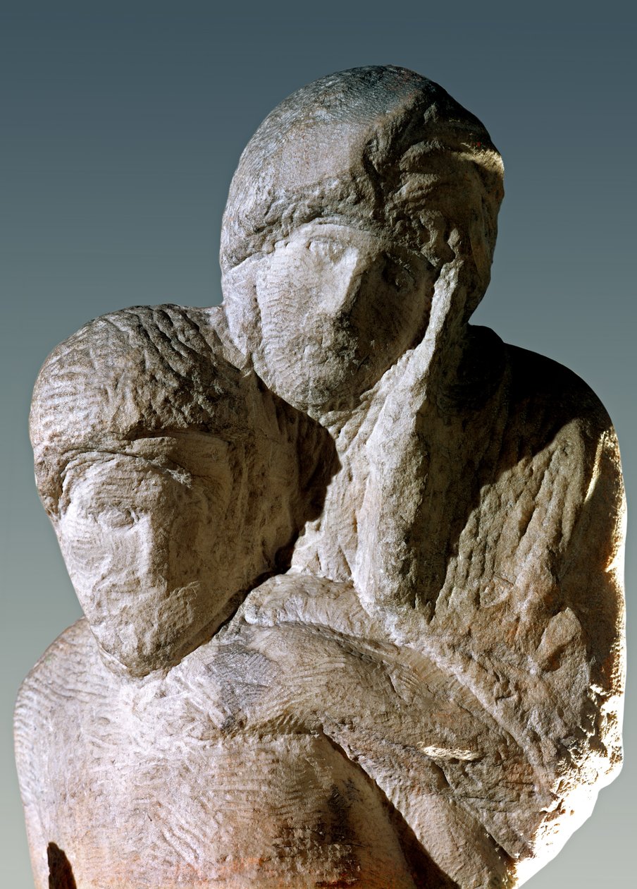 Rondanini Pieta, detalj av Kristi och Marias huvuden marmor av Michelangelo Buonarroti