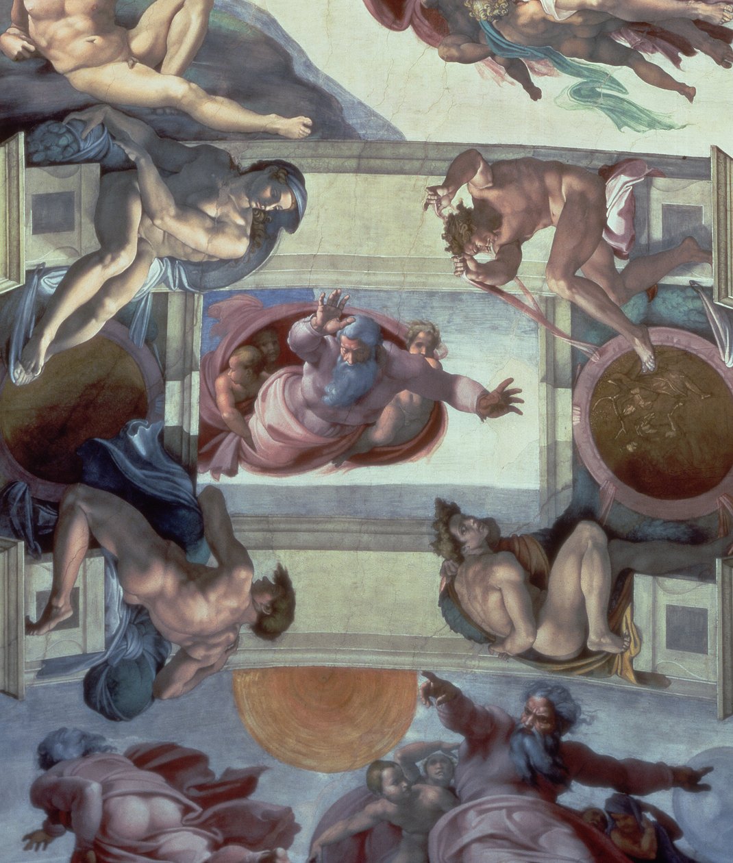 Sixtinska kapellets tak (1508-12): The Separation of the Waters from the Earth, 1511-12 (efter restaurering) av Michelangelo Buonarroti