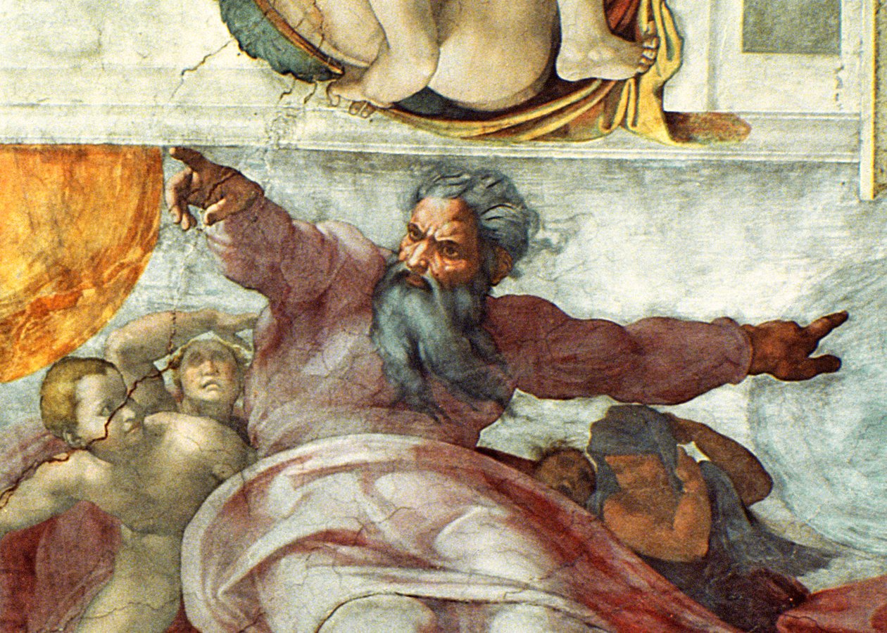 Sixtinska kapellets tak: Creation of the Sun and Moon, 1508-12 (detalj av 183097) av Michelangelo Buonarroti