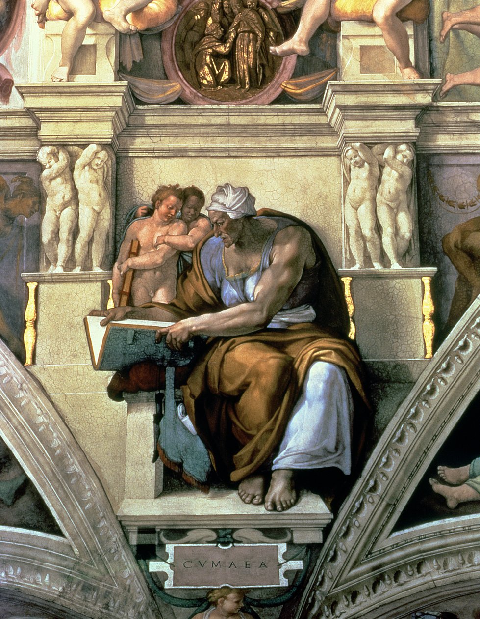 Sixtinska kapellets tak: Cumaean Sibyl, 1510 (efter restaurering) av Michelangelo Buonarroti