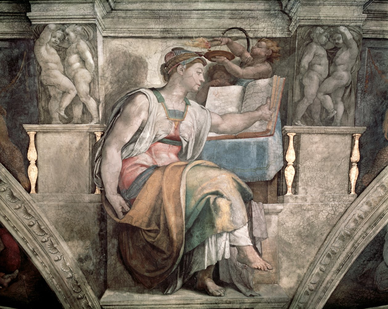 Sixtinska kapellets tak: Erythraean Sibyl, 1508-12 av Michelangelo Buonarroti