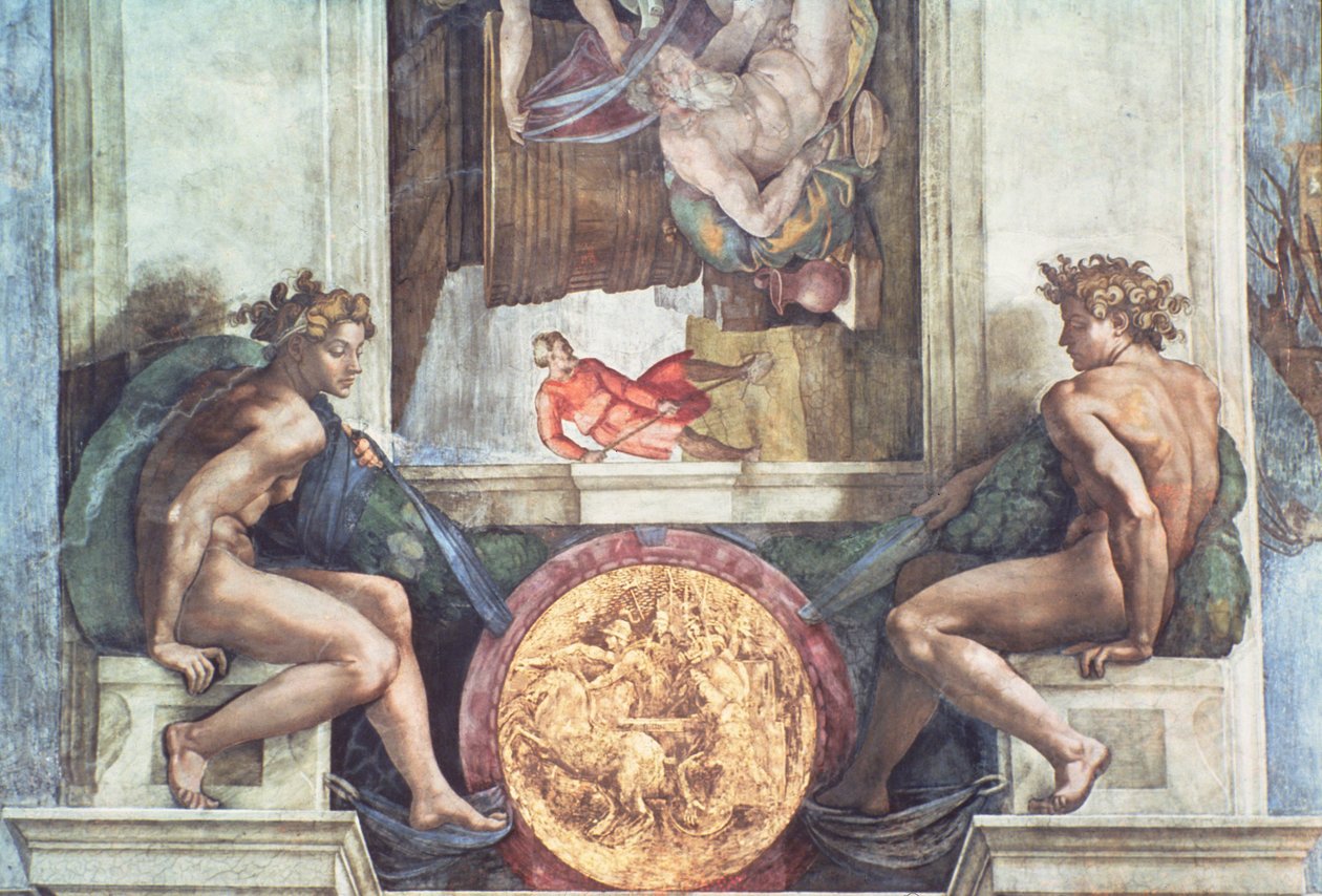 Sixtinska kapellets tak: Ignudi (förrestaurering) av Michelangelo Buonarroti