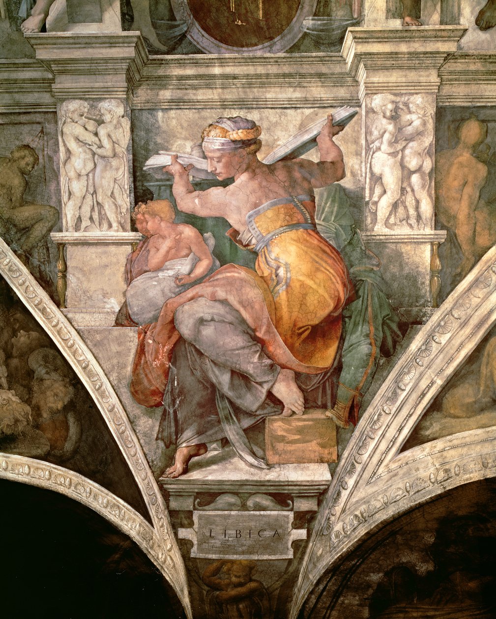 Sixtinska kapellets tak: Libyska Sibyl, c.1508-10 av Michelangelo Buonarroti