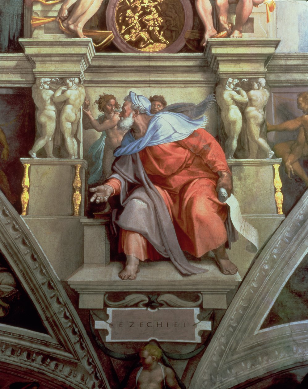 Taket i Sixtinska kapellet: Profeten Hesekiel, 1510 (efter restaurering) av Michelangelo Buonarroti