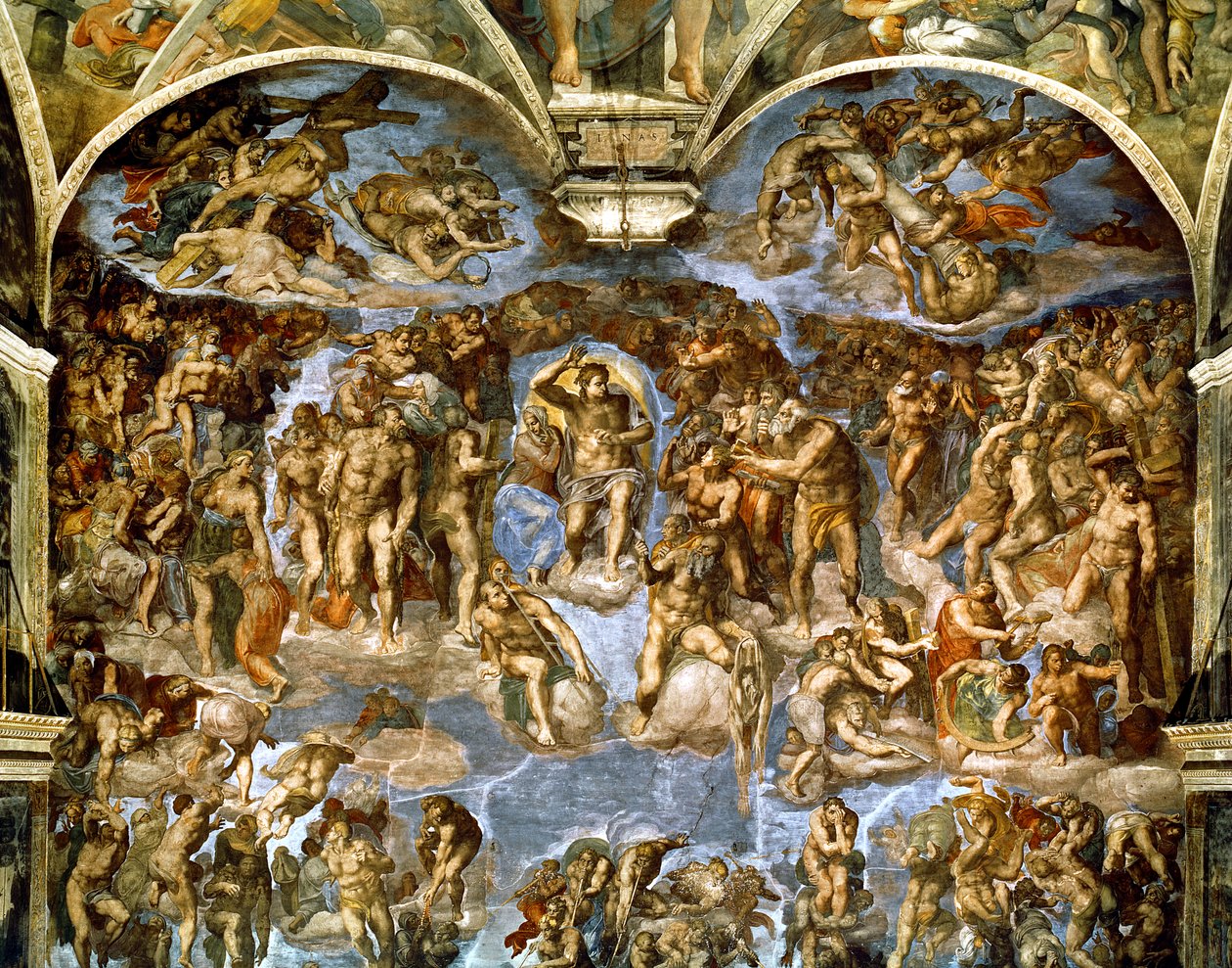 Sixtinska kapellet: The Last Judgement, 1538-41 (förrestaurering) av Michelangelo Buonarroti