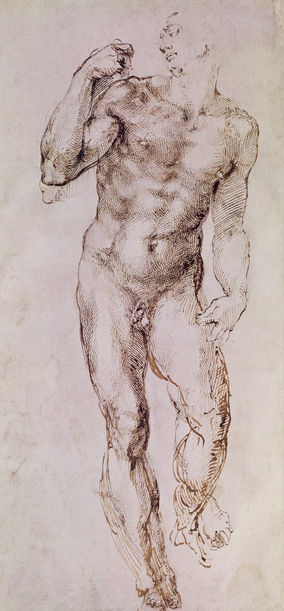 Skiss av David med sin sling, 1503-4 av Michelangelo Buonarroti