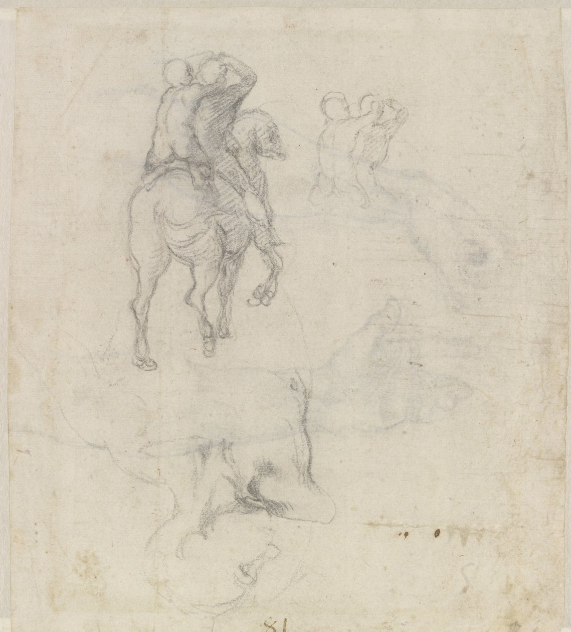 Studies of a Horse with Two Nude Riders and a Male Torso av Michelangelo Buonarroti