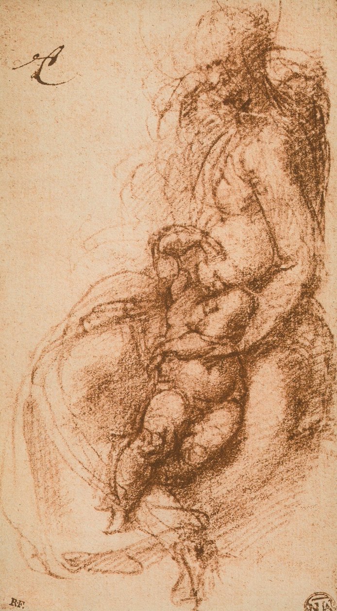 Studera för en Madonna och ett barn; teckning av Michelangelo. Louvren, Paris av Michelangelo Buonarroti