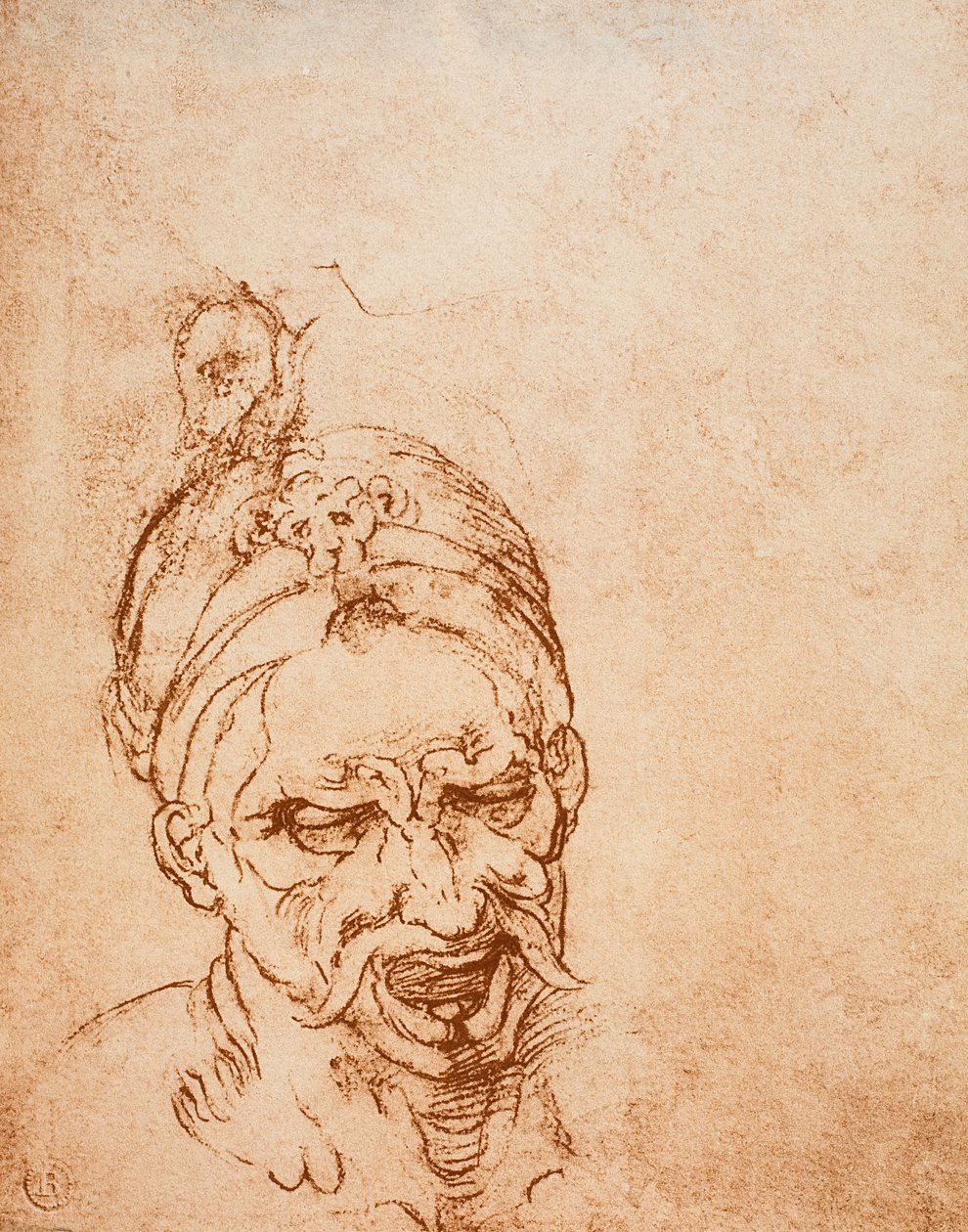 Studera för ett djävulshuvud, teckning av Michelangelo. Casa Buonarroti, Florens av Michelangelo Buonarroti