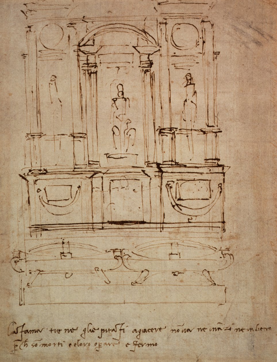 Studera för en dubbelgrav för Medici-gravarna i den nya sakristian, 1521 av Michelangelo Buonarroti