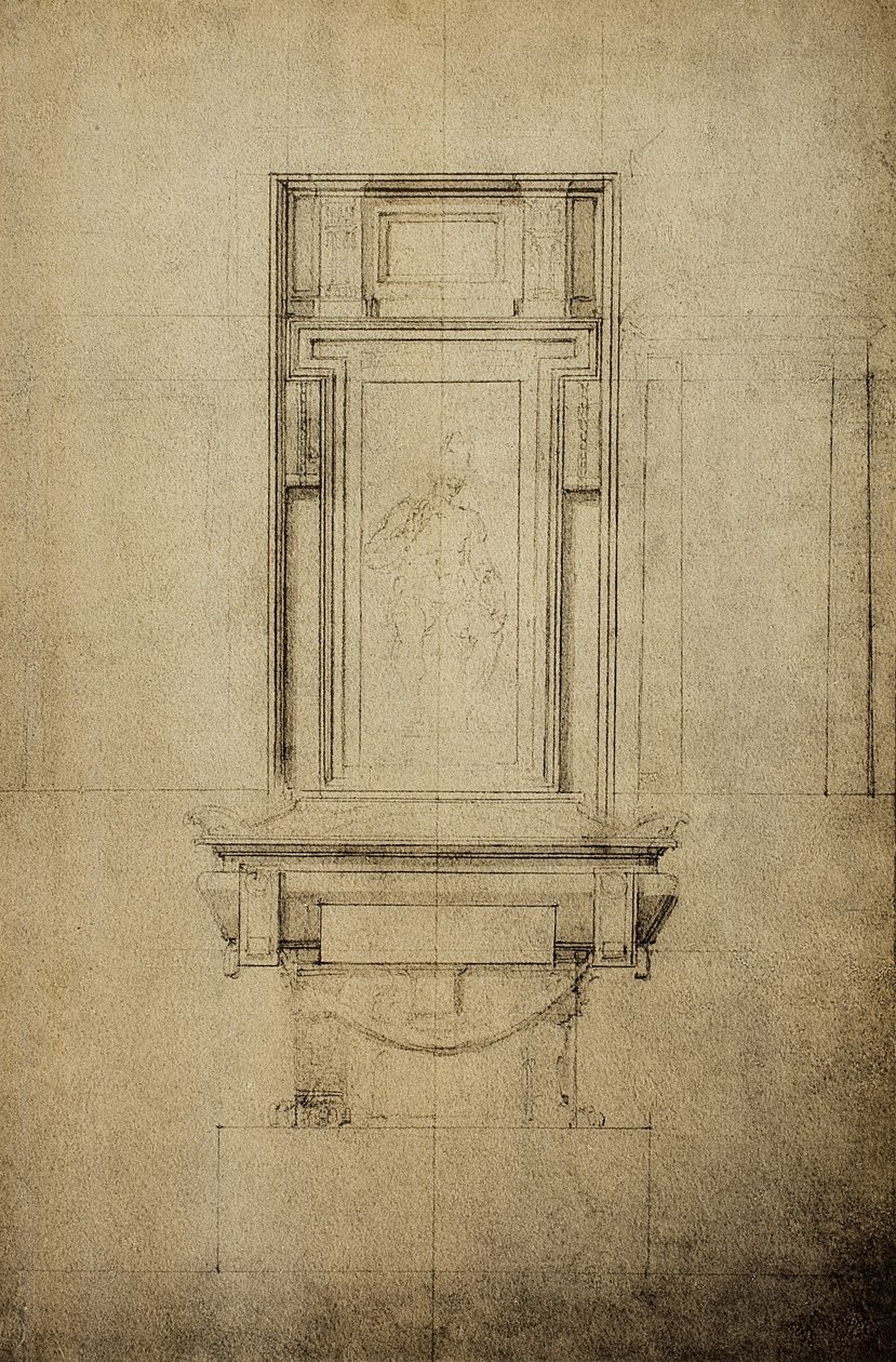 Studera för ett av monumenten i Medici-kapellet i basilikan San Lorenzo; teckning av Michelangelo. Casa Buonarroti, Florens av Michelangelo Buonarroti