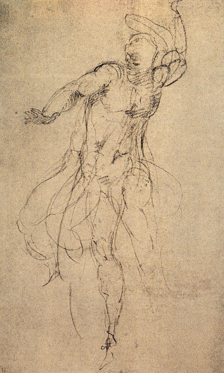 Studera för den sista domen; teckning av Michelangelo. Casa Buonarroti, Florens av Michelangelo Buonarroti