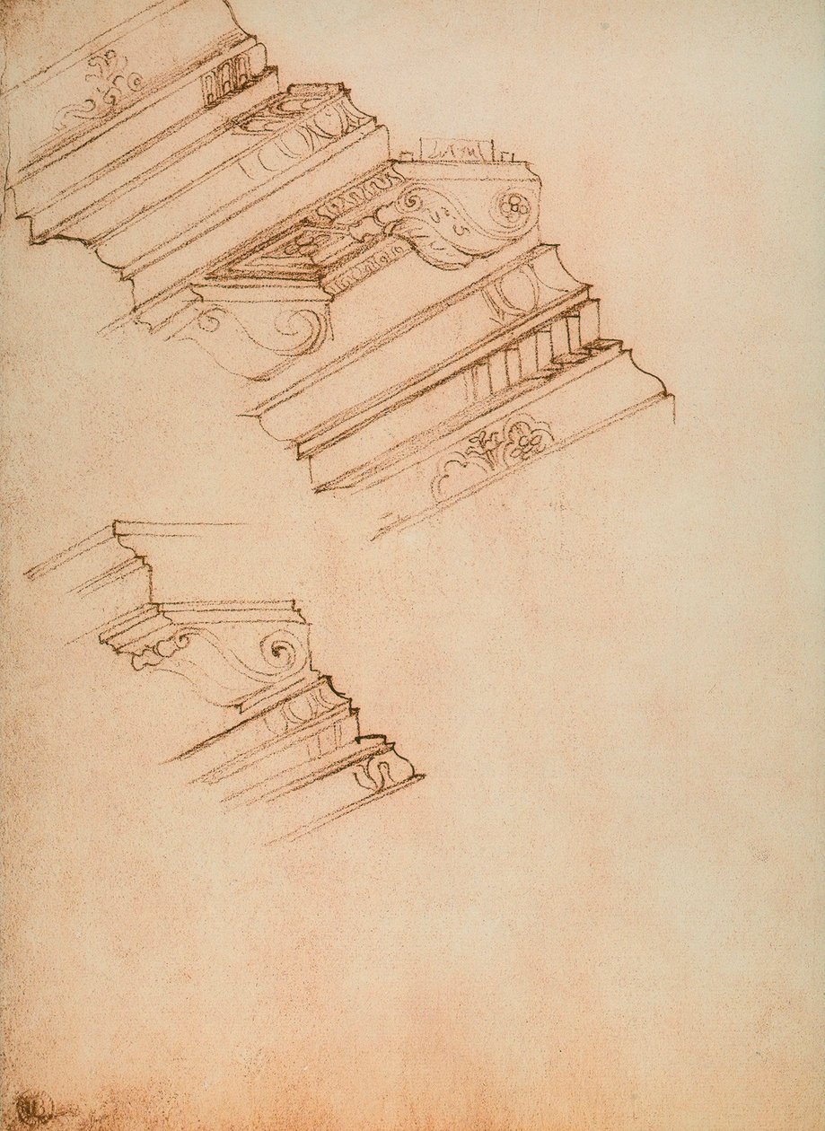 Studie för två taklister; teckning av Michelangelo. Casa Buonarroti, Florens av Michelangelo Buonarroti