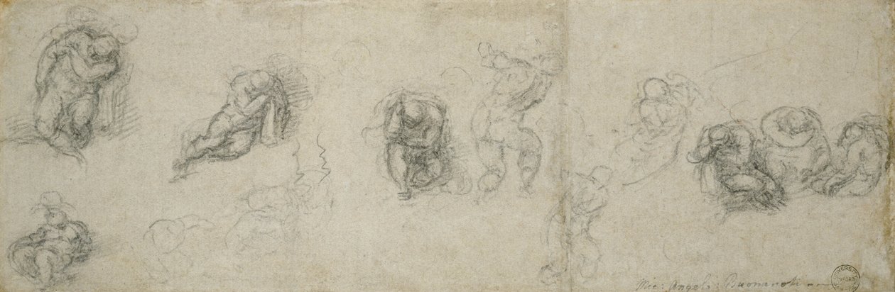 Study of Apostles, c.1550-55 (svart krita på papper) av Michelangelo Buonarroti
