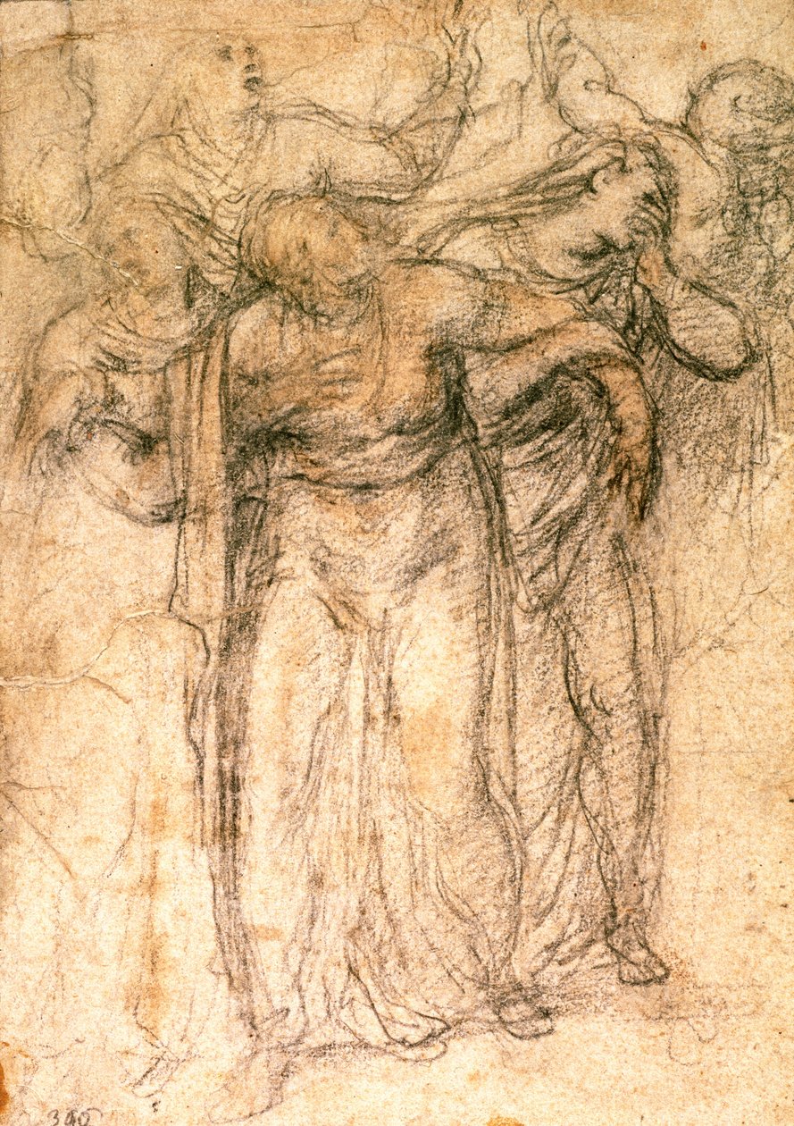 Study of Mourning Women (kol på papper) (recto) av Michelangelo Buonarroti