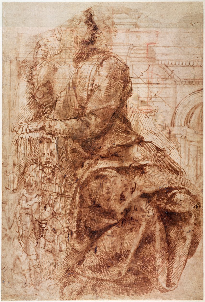 Studie av Sibyl (bläck på papper) av Michelangelo Buonarroti