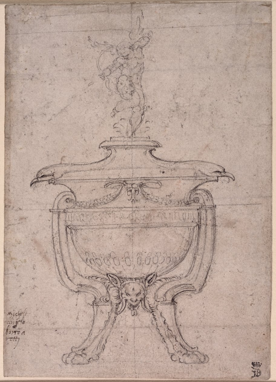 Studie av en dekorativ urna (penna och bläck på papper) av Michelangelo Buonarroti