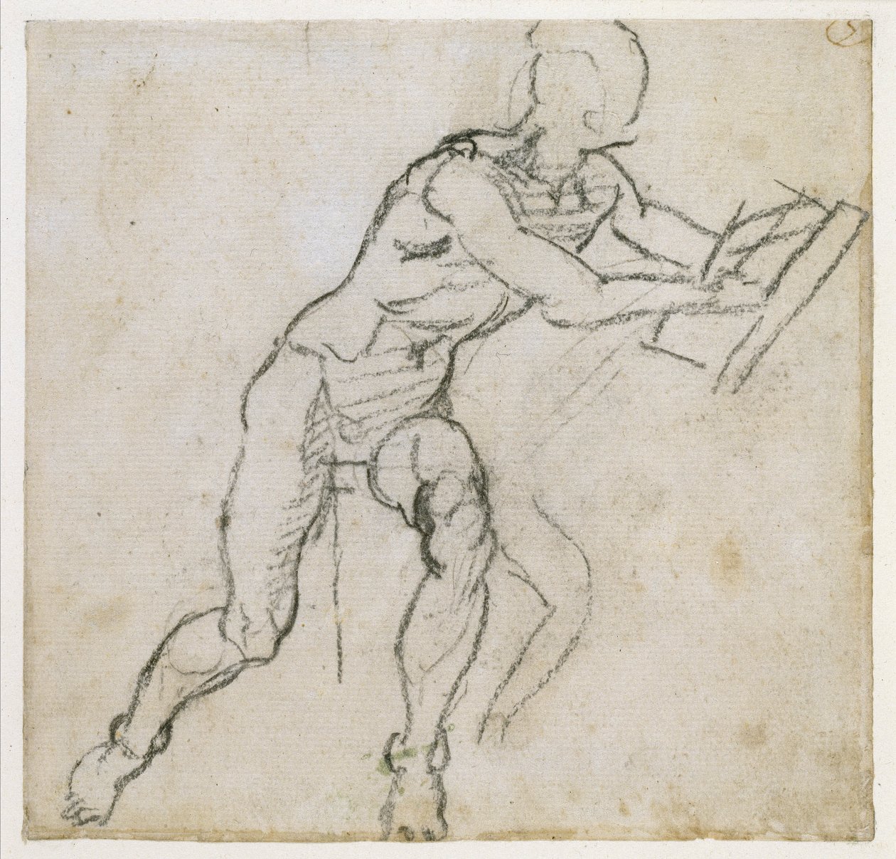 Studie av en sittande naken man, ca 1511 (svart krita på papper) av Michelangelo Buonarroti