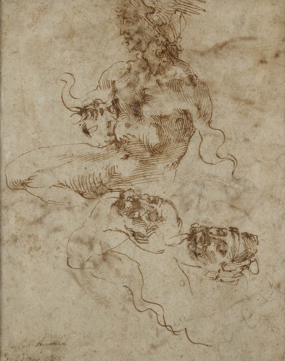 Studie av en sittande ung man, med huvudstudier, c.1502 av Michelangelo Buonarroti