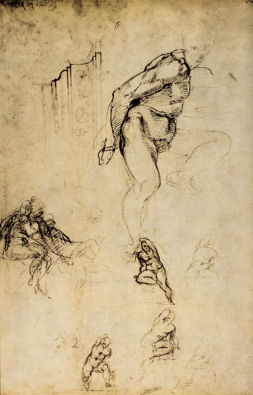 Studie av maskulina former, teckning av Michelangelo. Casa Buonarroti, Florens av Michelangelo Buonarroti