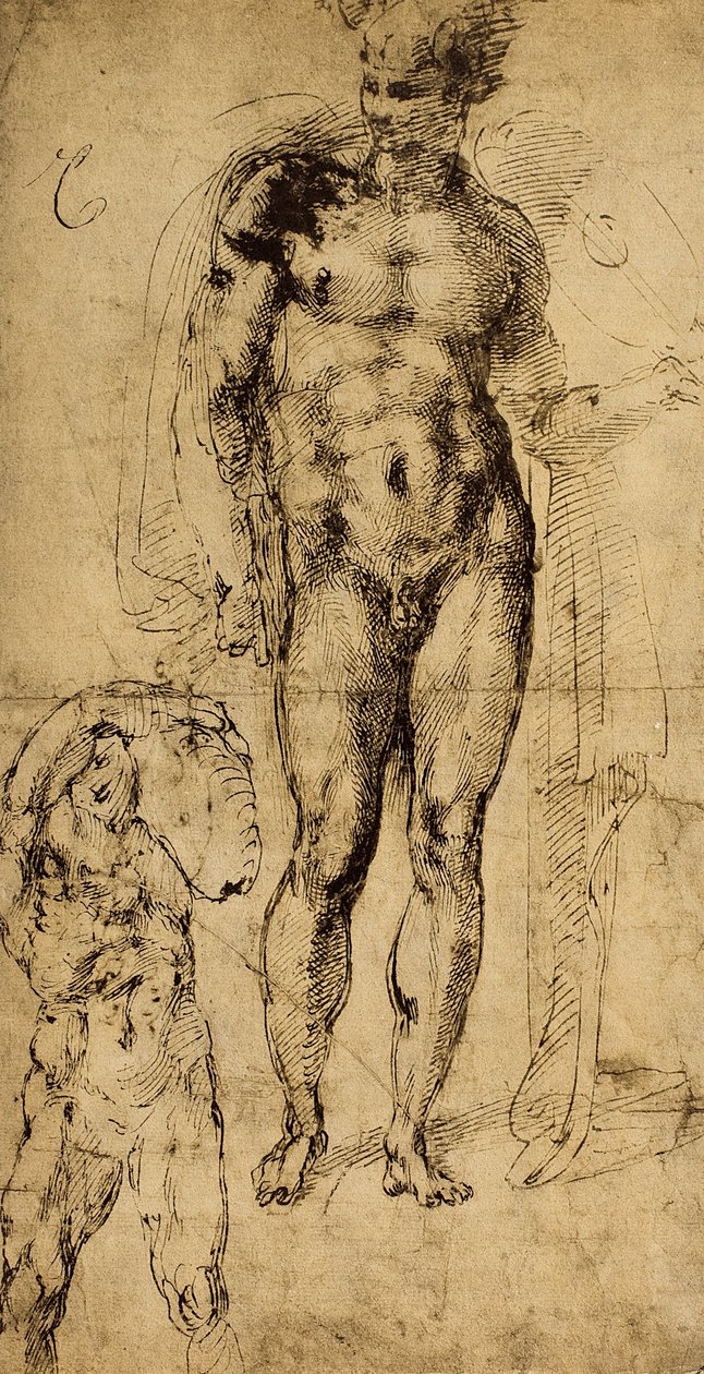 Studie av nakenbilder; teckning av Michelangelo. Louvren, Paris av Michelangelo Buonarroti