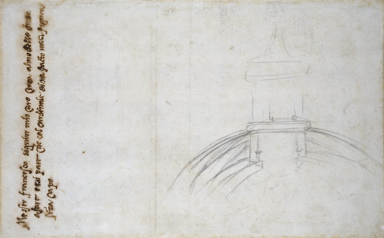 Studie av St. Peterslyktan, 1557 (svart krita, penna och bläck på papper) av Michelangelo Buonarroti