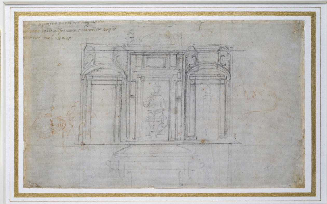 Studie av den övre nivån av Medici-graven, 15201 (svart och röd krita på papper) av Michelangelo Buonarroti