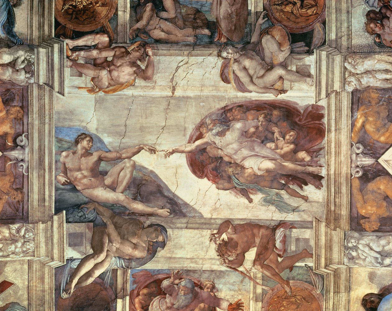 Adams skapelse, detalj från det sixtinska taket, 1511-12 av Michelangelo Buonarroti