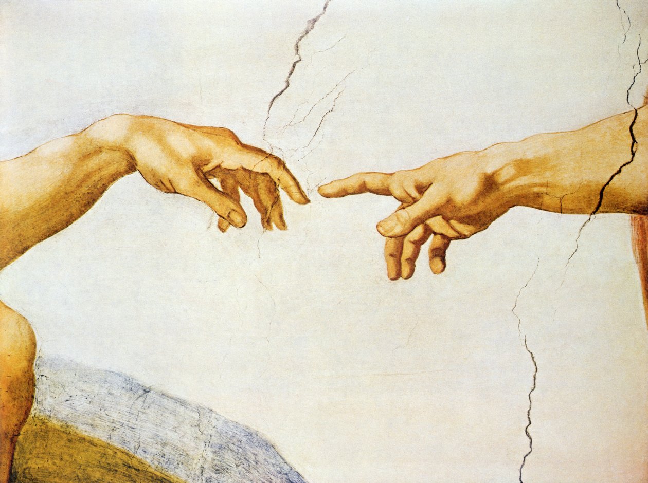 Adams skapelse, från det sixtinska taket, 1510 (detalj) av Michelangelo Buonarroti