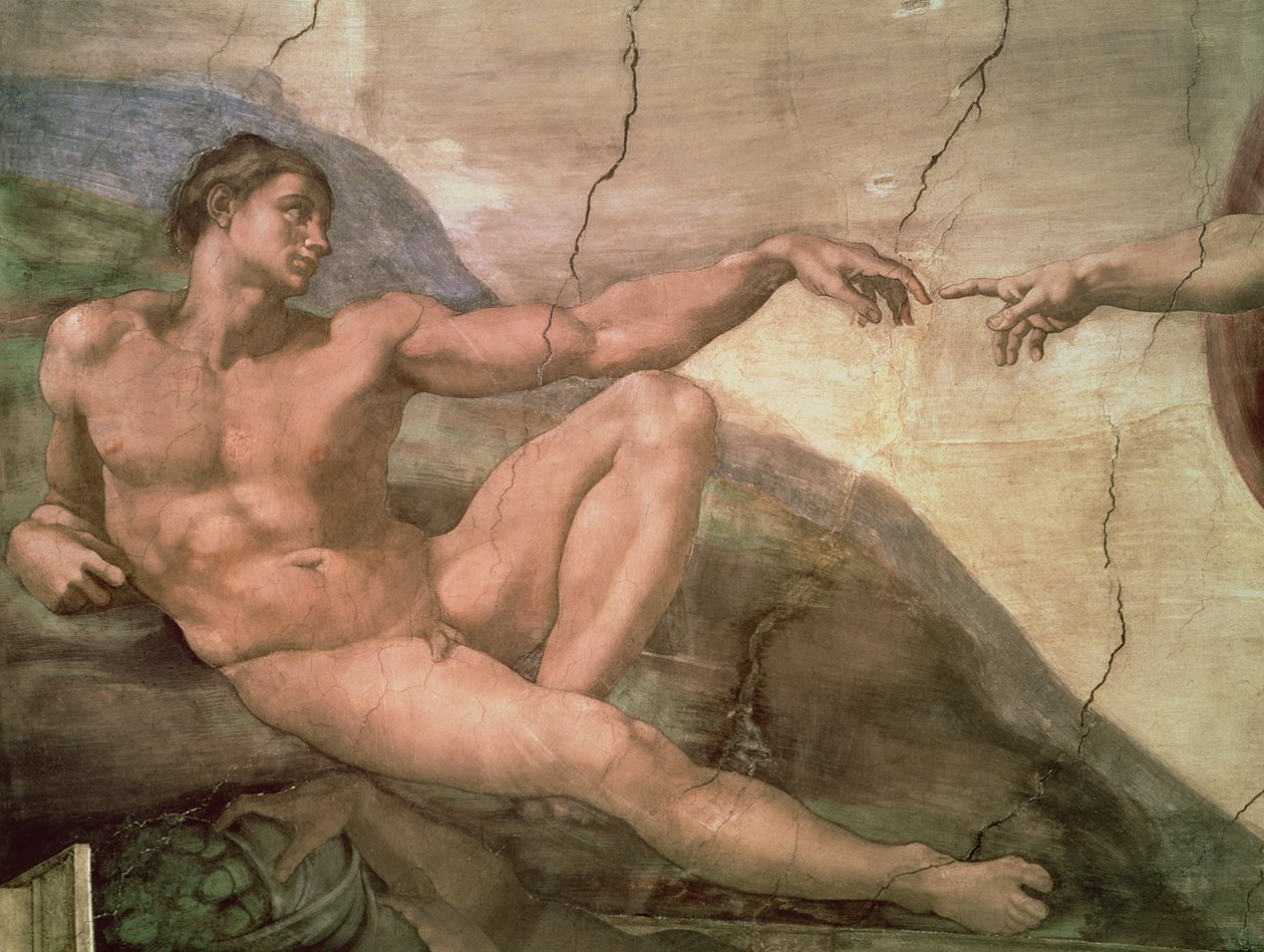 Adams skapelse, från det sixtinska taket, 1511 (förrestaurering) av Michelangelo Buonarroti