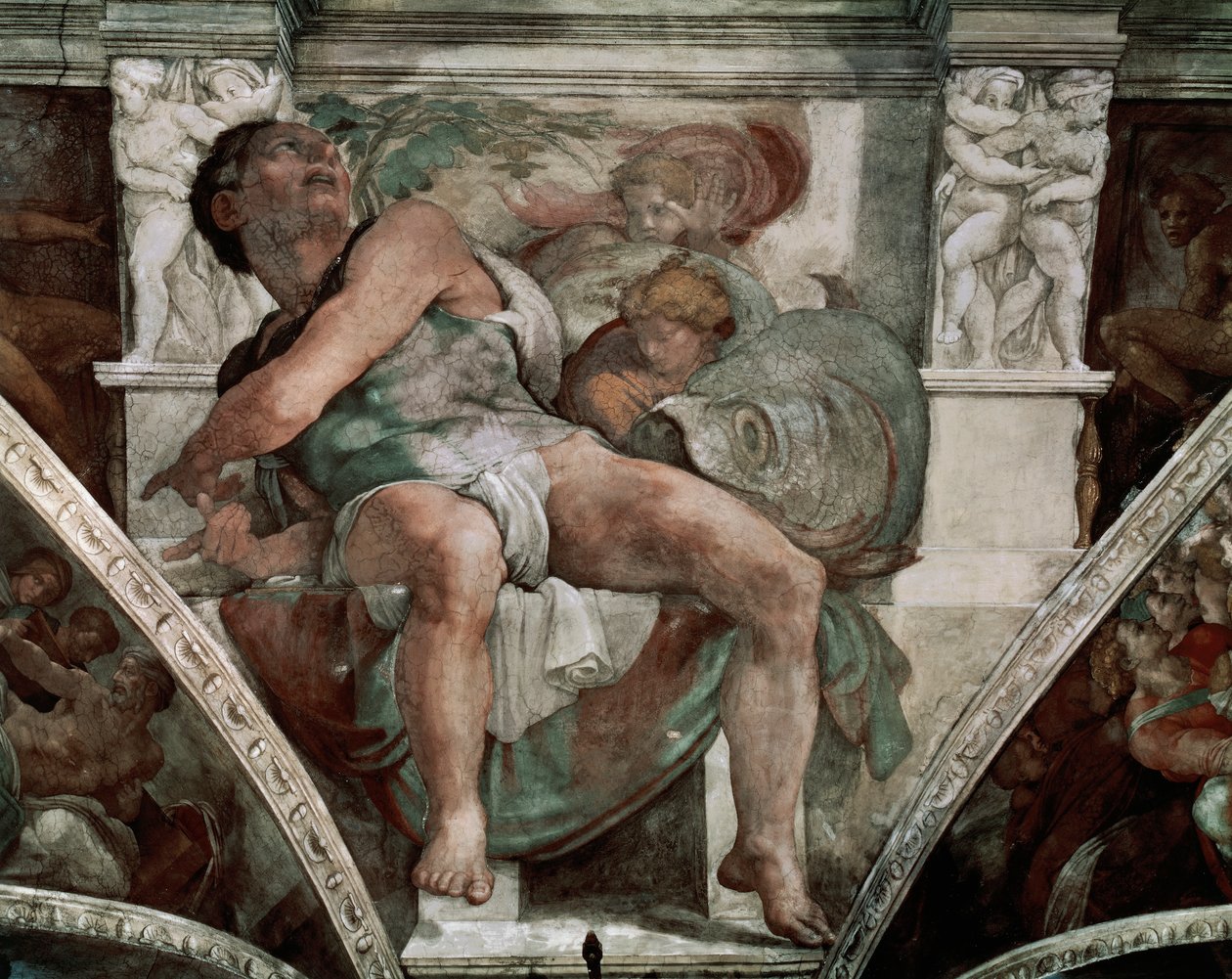 Profeten Jona, från Sixtinska kapellet, 1538-41 (förrestaurering) av Michelangelo Buonarroti