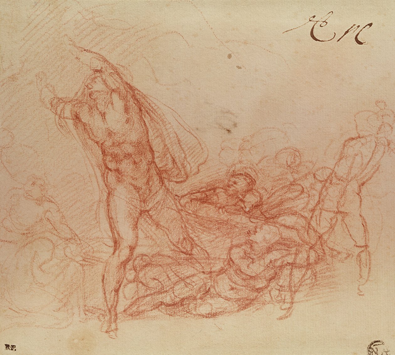 Kristi uppståndelse, ca 1536-38 (rödkrita på papper) av Michelangelo Buonarroti