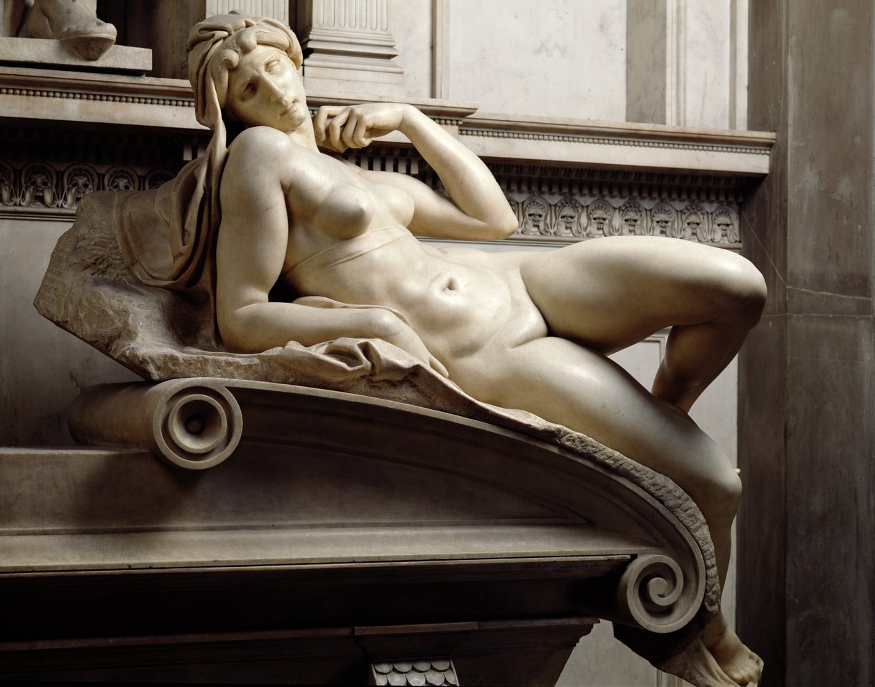 Lorenzo de Medicis grav 1449-92 detalj av Dawn, 1520-24 marmor av Michelangelo Buonarroti