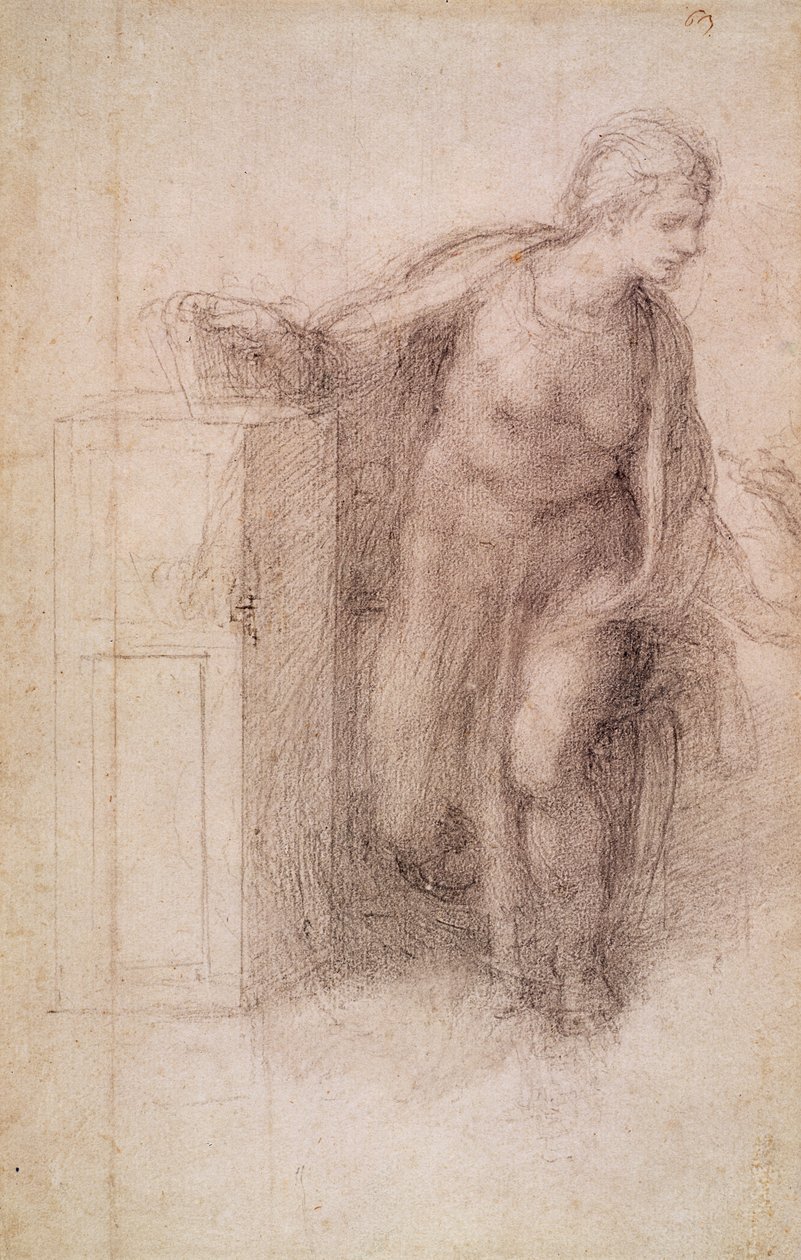 Jungfru Annunciate, ca 1546 (svart krita på papper) av Michelangelo Buonarroti