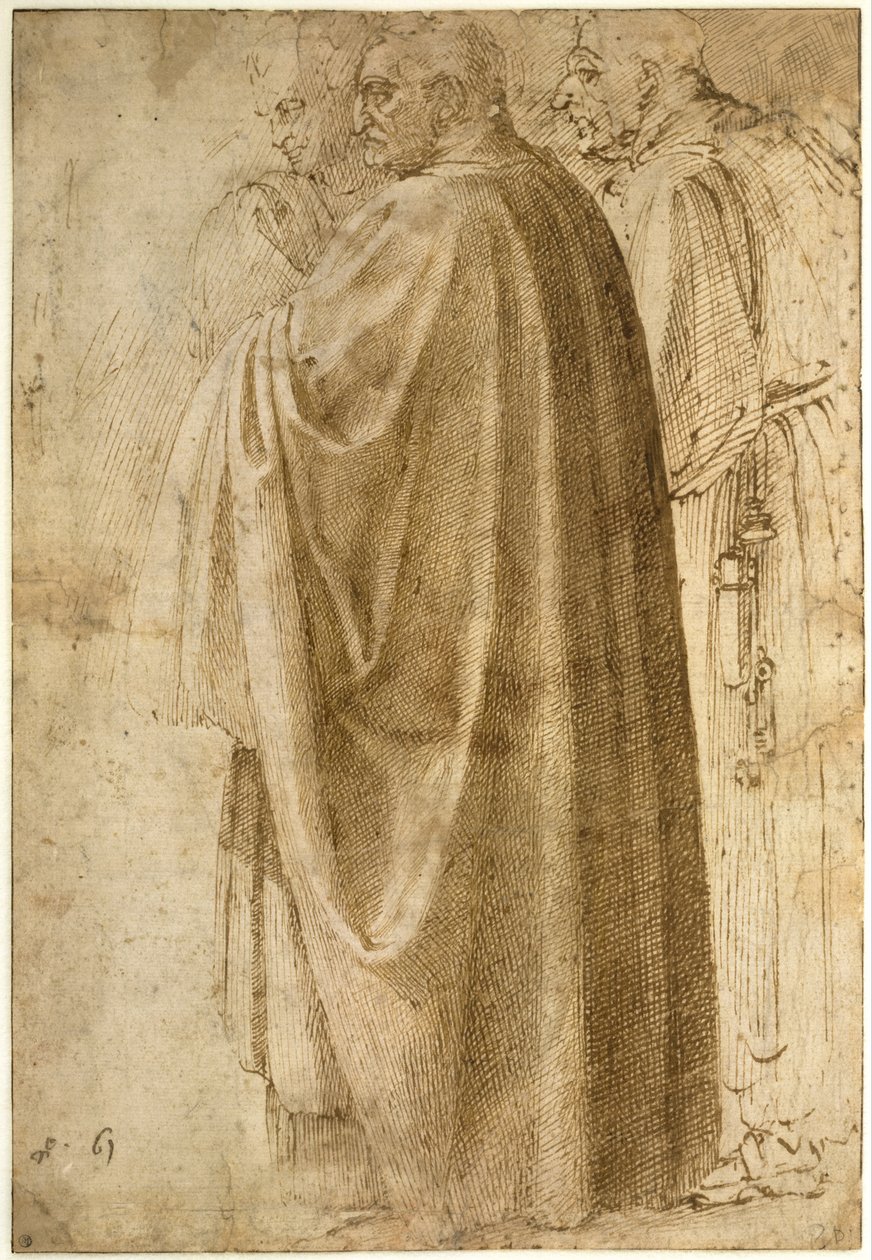 Three Standing Men in Wide Cloaks av Michelangelo Buonarroti