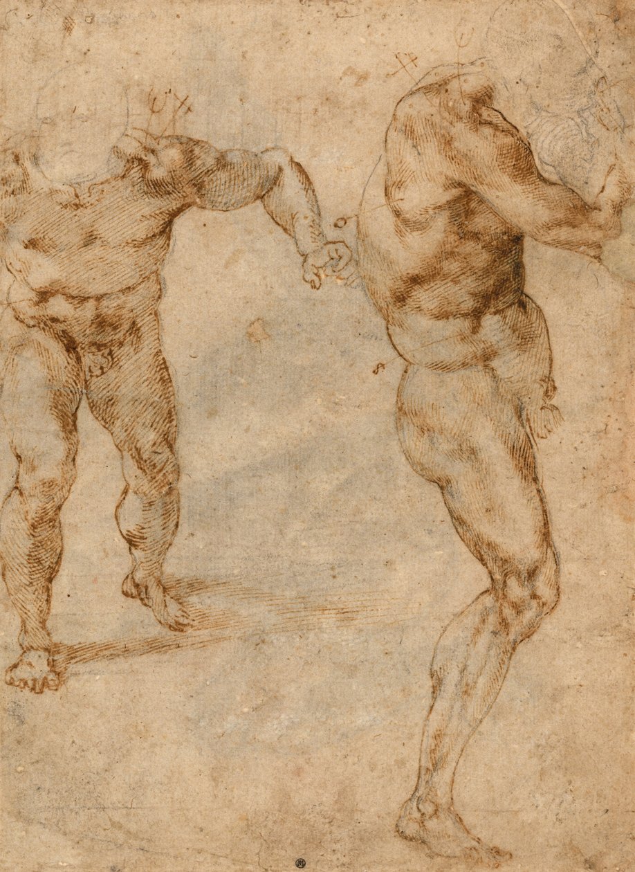 Two Nude Studies of a Man Storming Forward and Another Turning to the Right (verso), c. 1504 av Michelangelo Buonarroti