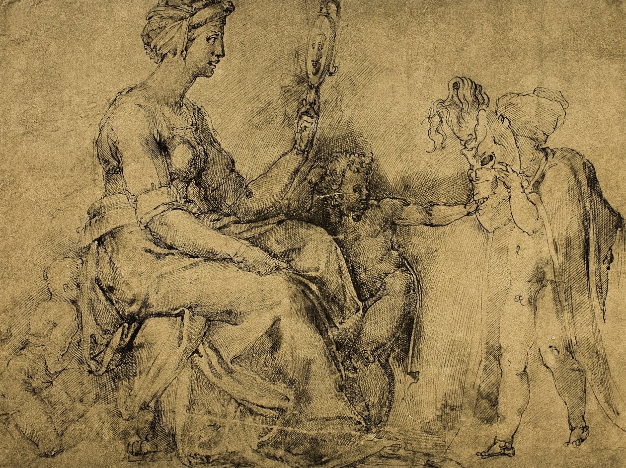 Fåfänga (?), Teckning av Michelangelo. Cabinet of Drawings and Prints, Uffizi Gallery, Florens av Michelangelo Buonarroti