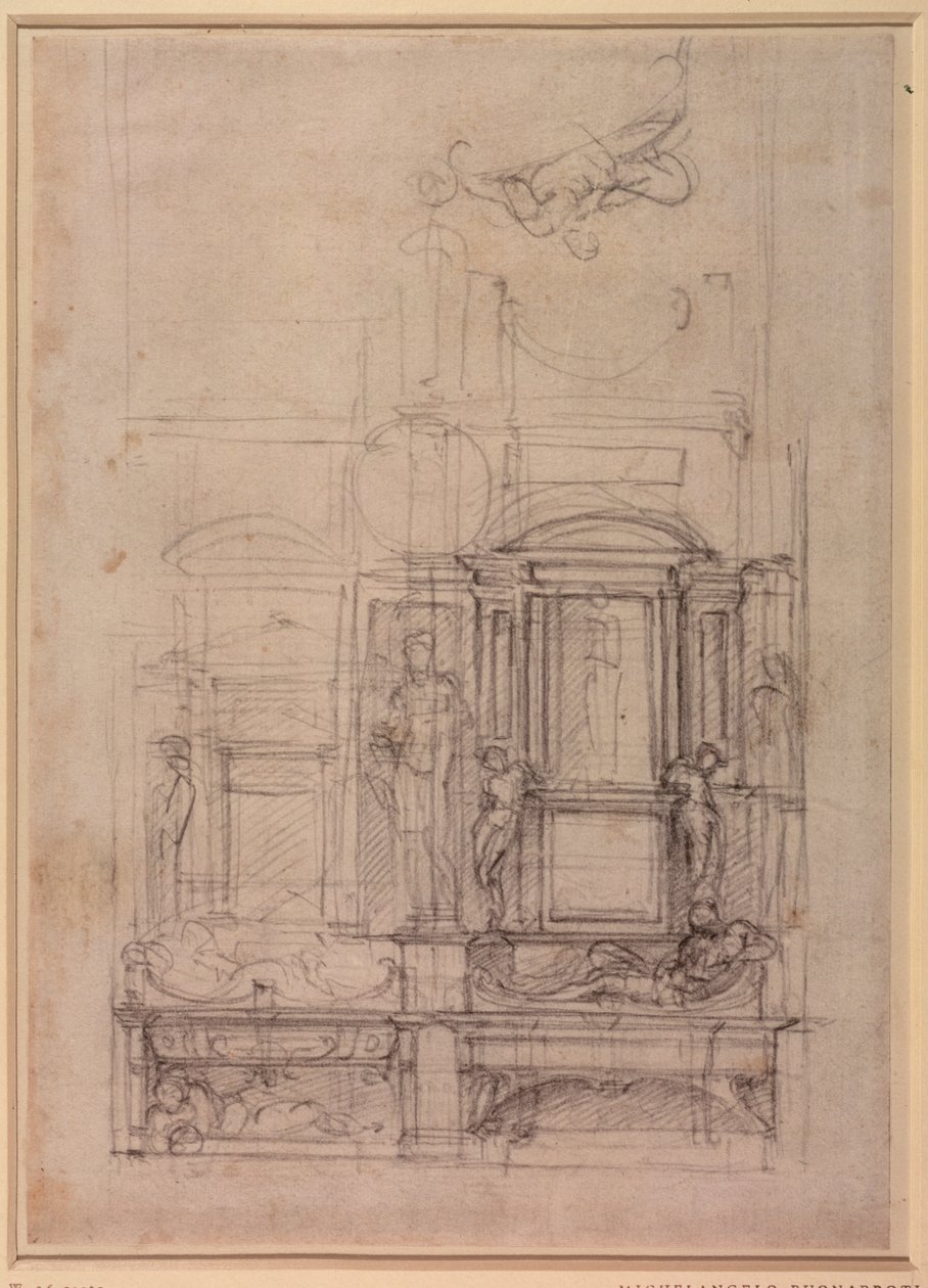 W.26r Design för Medici-kapellet i kyrkan San Lorenzo, Florens (kol) av Michelangelo Buonarroti