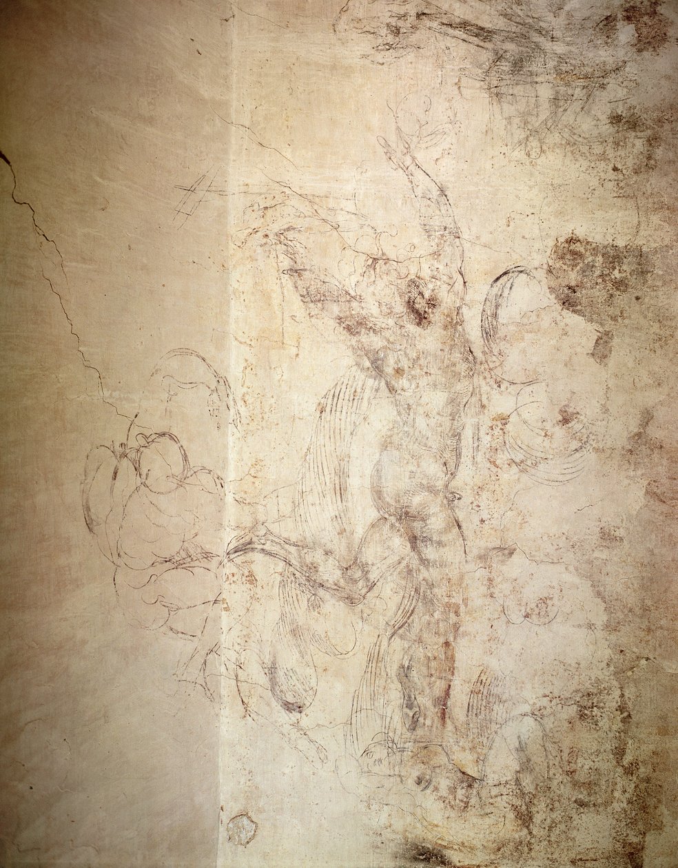 Väggteckning av en naken figur av Michelangelo Buonarroti