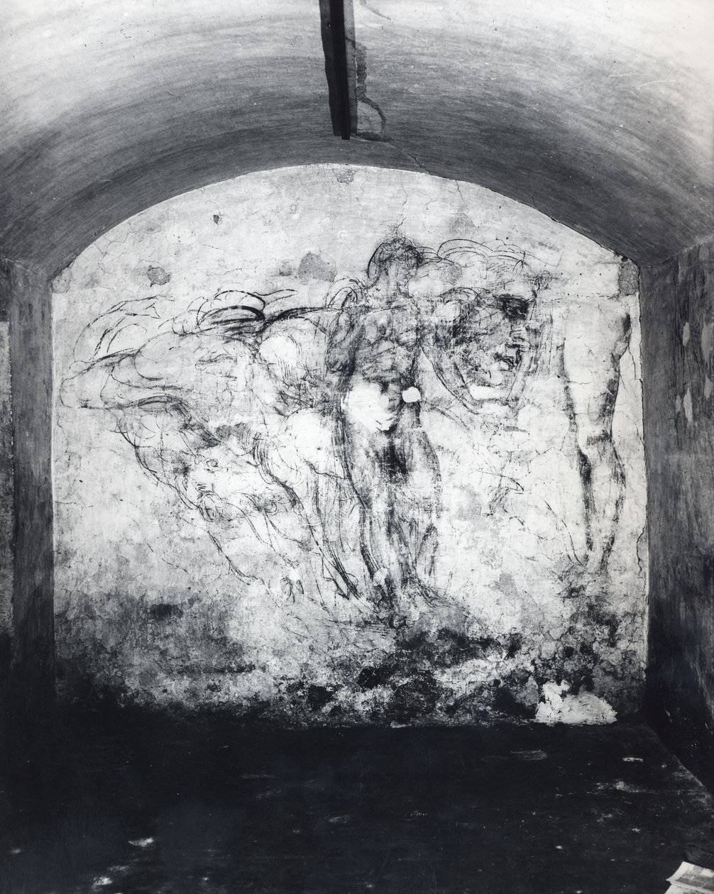 Väggteckning av figurer, c.1530 (kol på gips) av Michelangelo Buonarroti