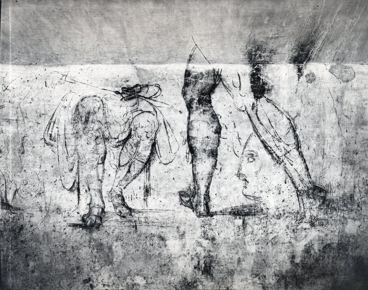 Väggritning av ben, c.1530 (kol på gips) (tryck) av Michelangelo Buonarroti