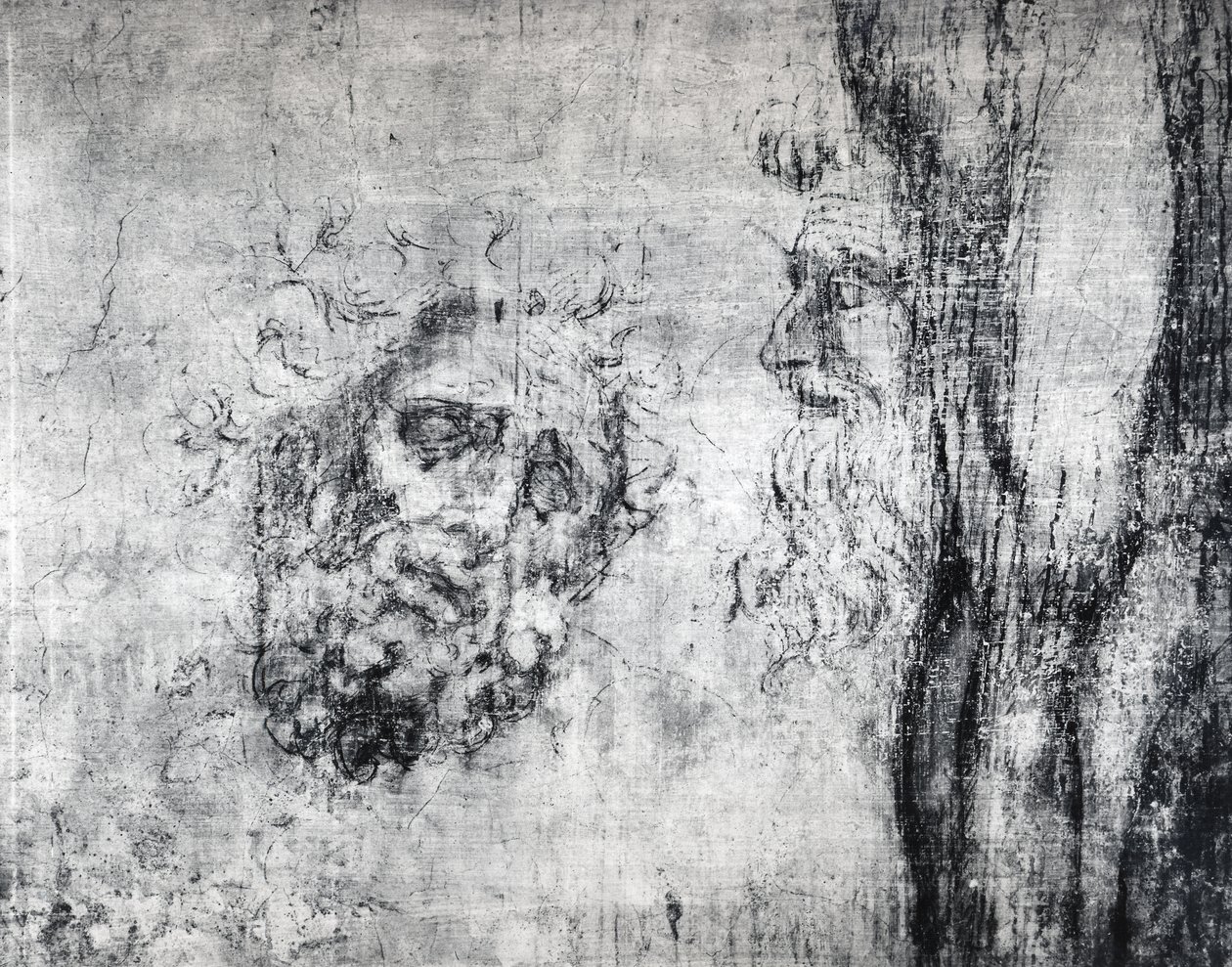 Väggritning av två huvuden, ca 1530 (träkol på gips) av Michelangelo Buonarroti