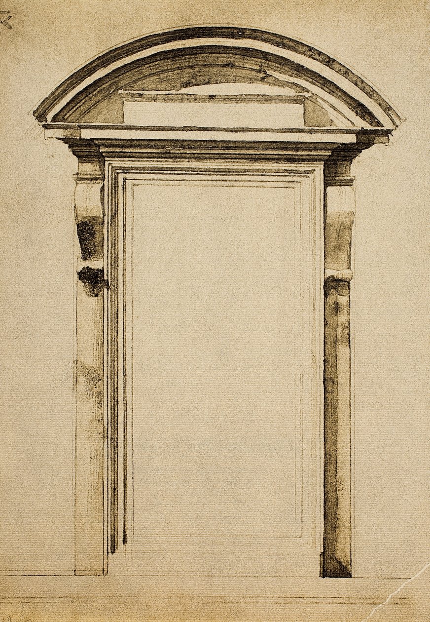 Fönster; teckning av Michelangelo. Casa Buonarroti, Florens av Michelangelo Buonarroti