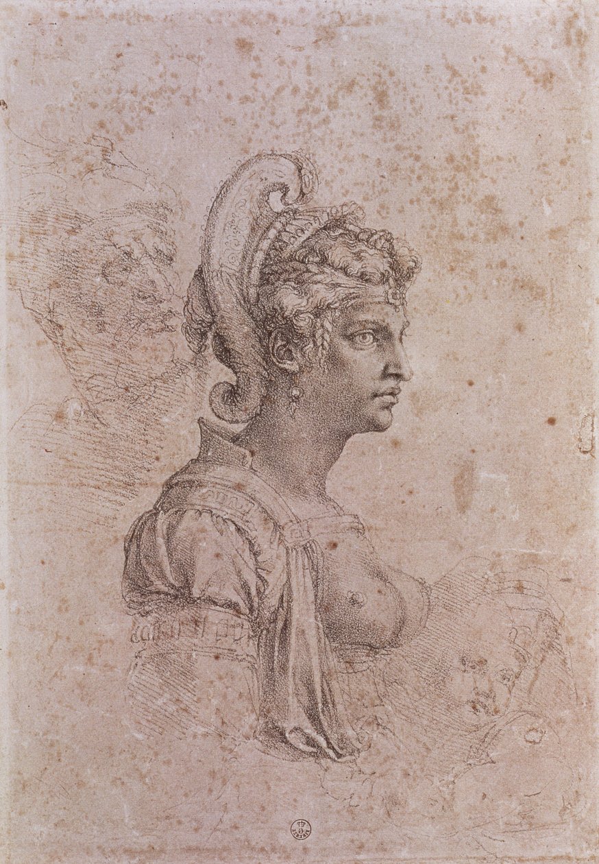 Zenobia, drottning av Palmyra, Syrien (300-talet e.Kr.) (träkol på papper) av Michelangelo Buonarroti