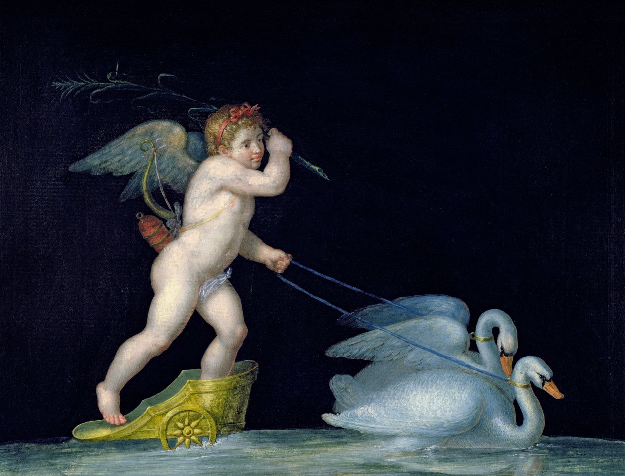 Amor leds av ett par svanar av Michelangelo Maestri