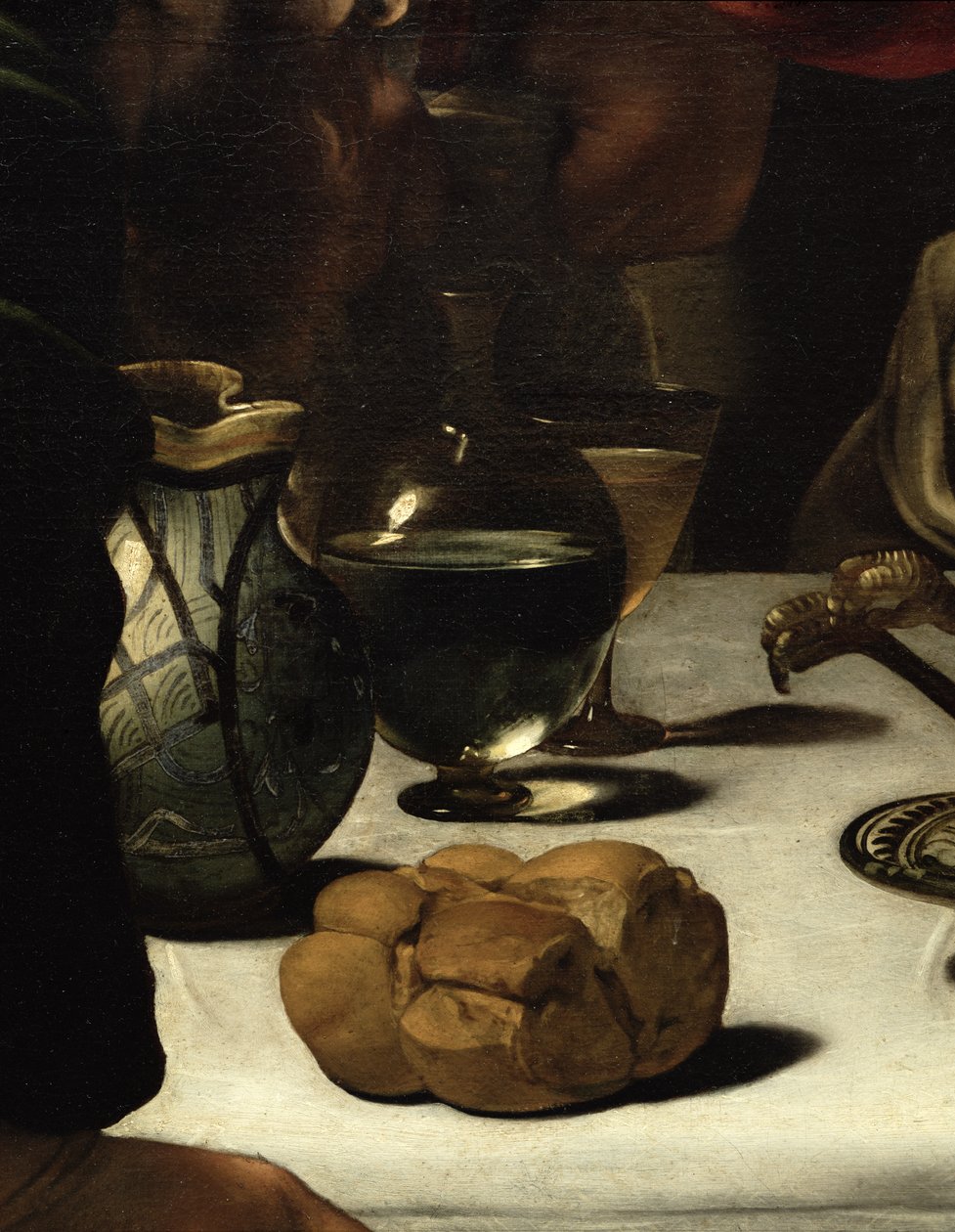 Nattvarden i Emmaus, 1601 (olja och tempera på duk) (detalj av 928) av Michelangelo Merisi Caravaggio